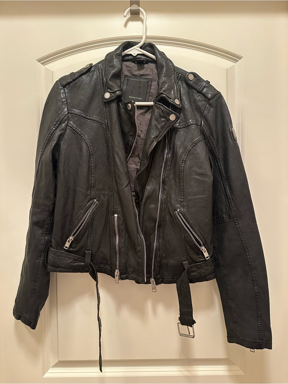 Mauritius Black Leather Moto Jacket